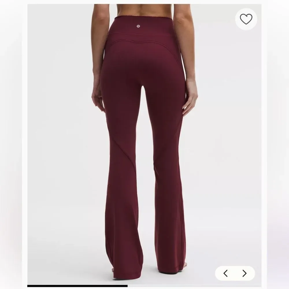NWT 6 LULULEMON Groove No Line HR Flare Pant Burgundy Bay Heart Cutout 32.5”